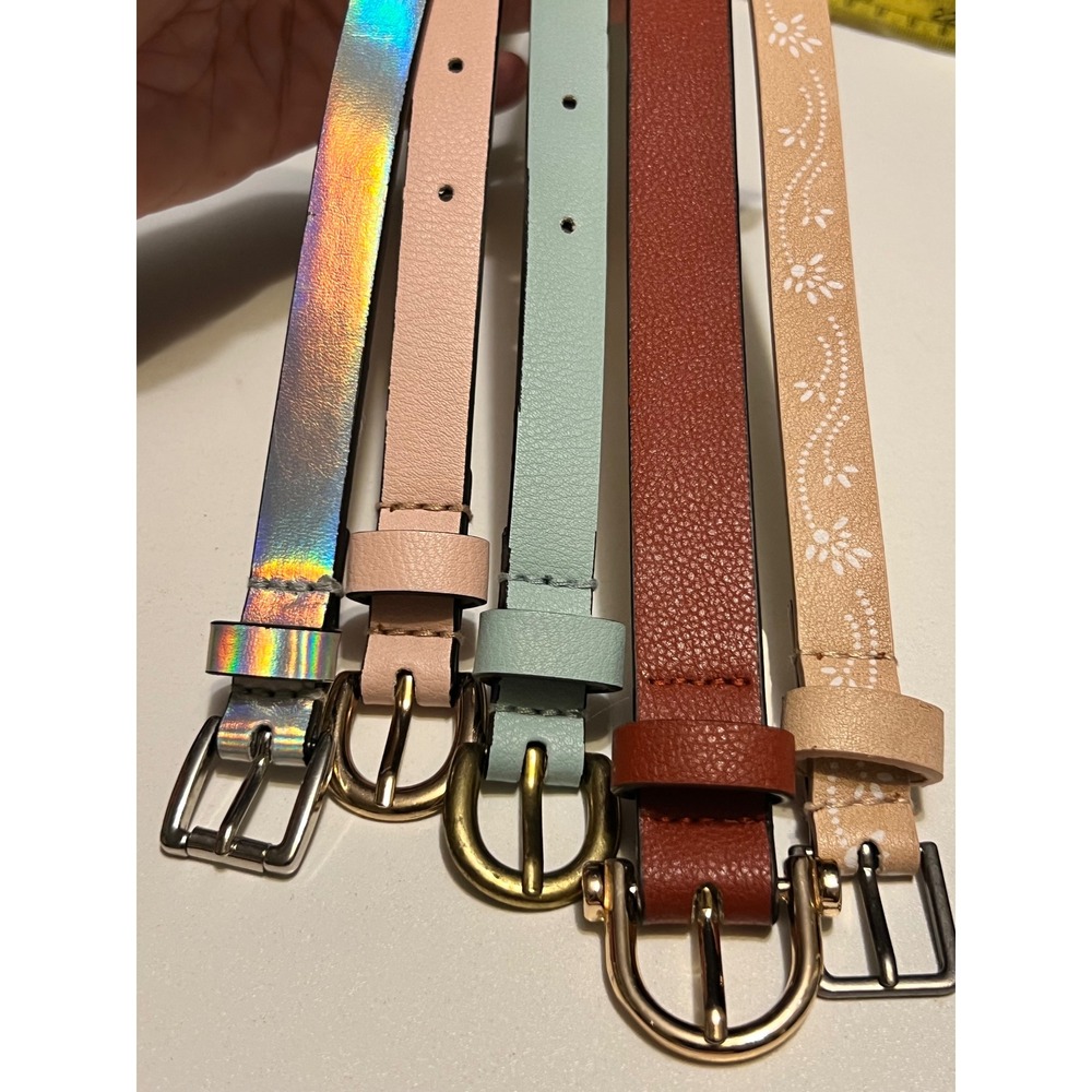 Lot 5 Women's Fashion Belts Holographic Pastel Leatherette Daisy Floral 37-42